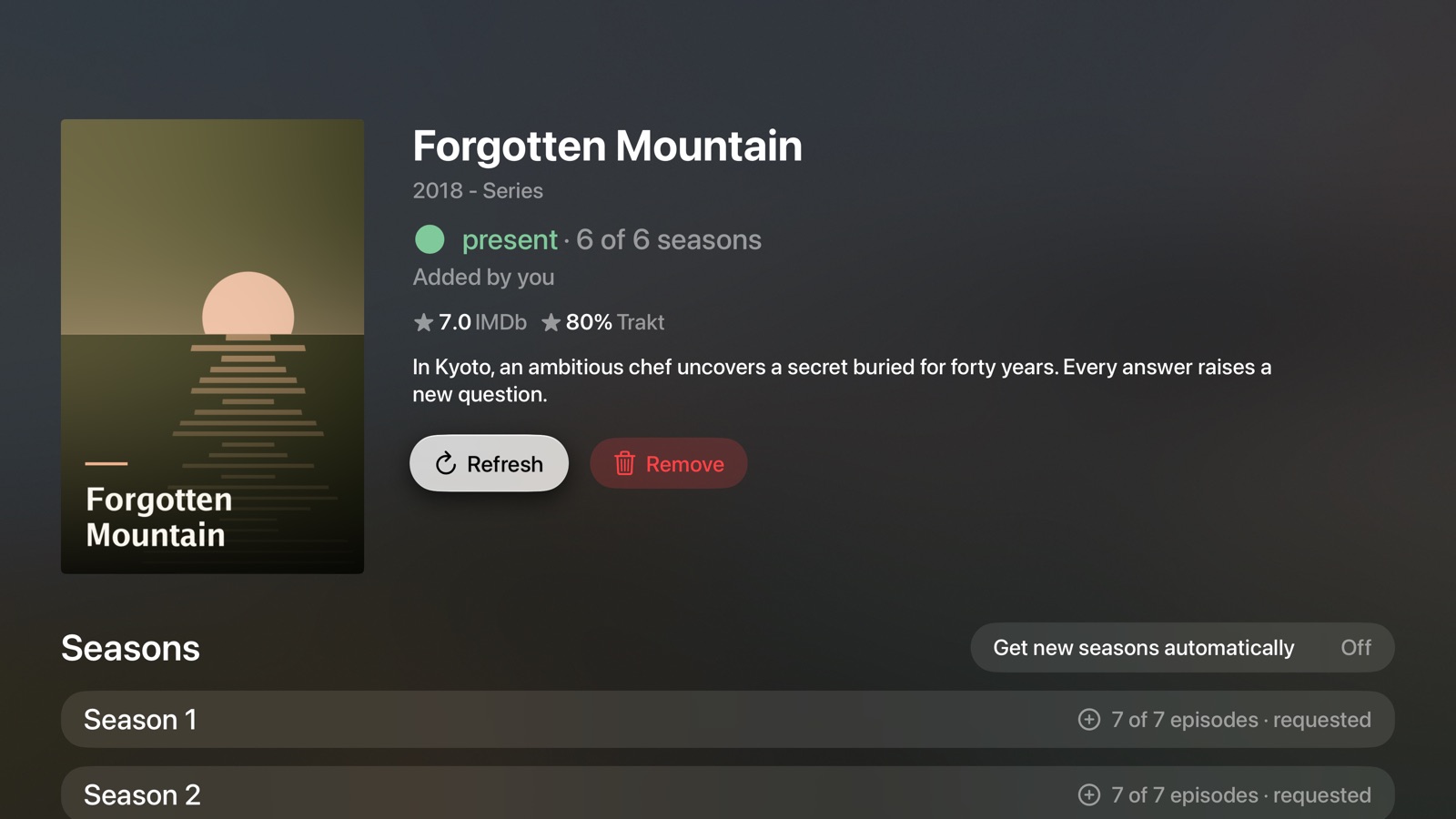 The seasons of a series on Apple TV