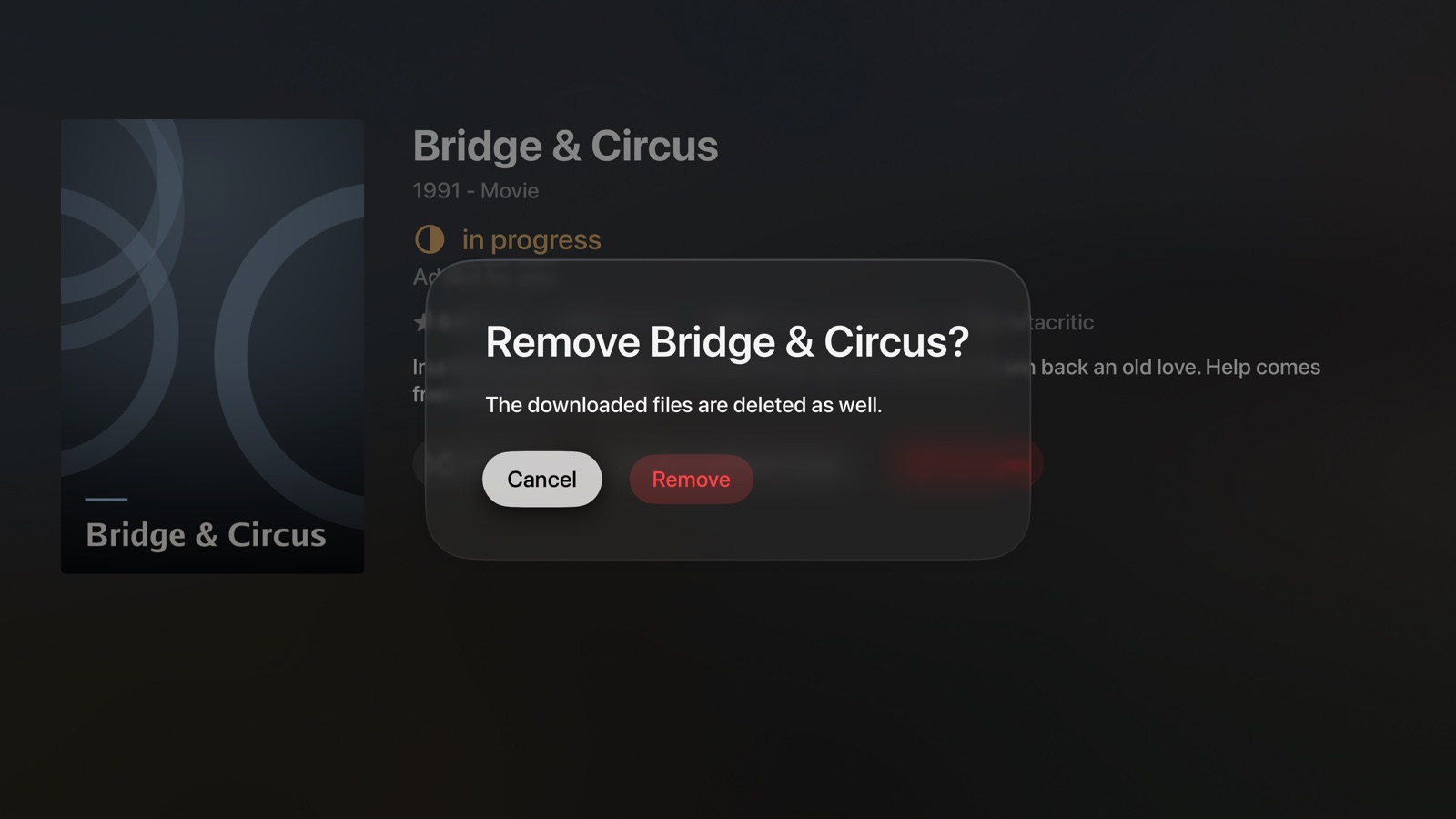 Confirming a removal on Apple TV