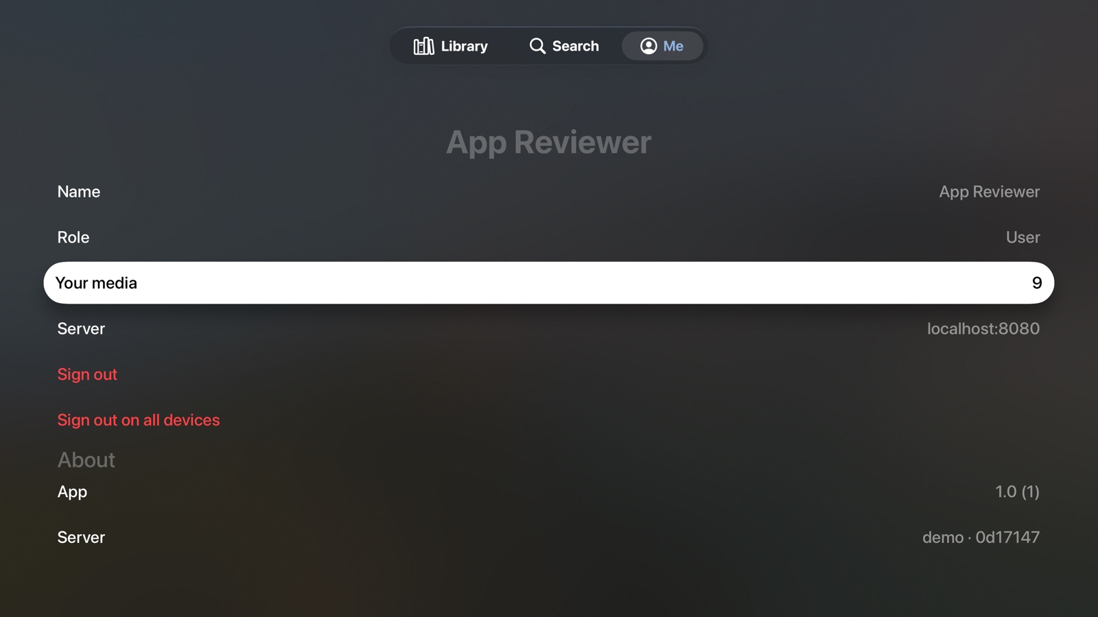 The Me tab on Apple TV