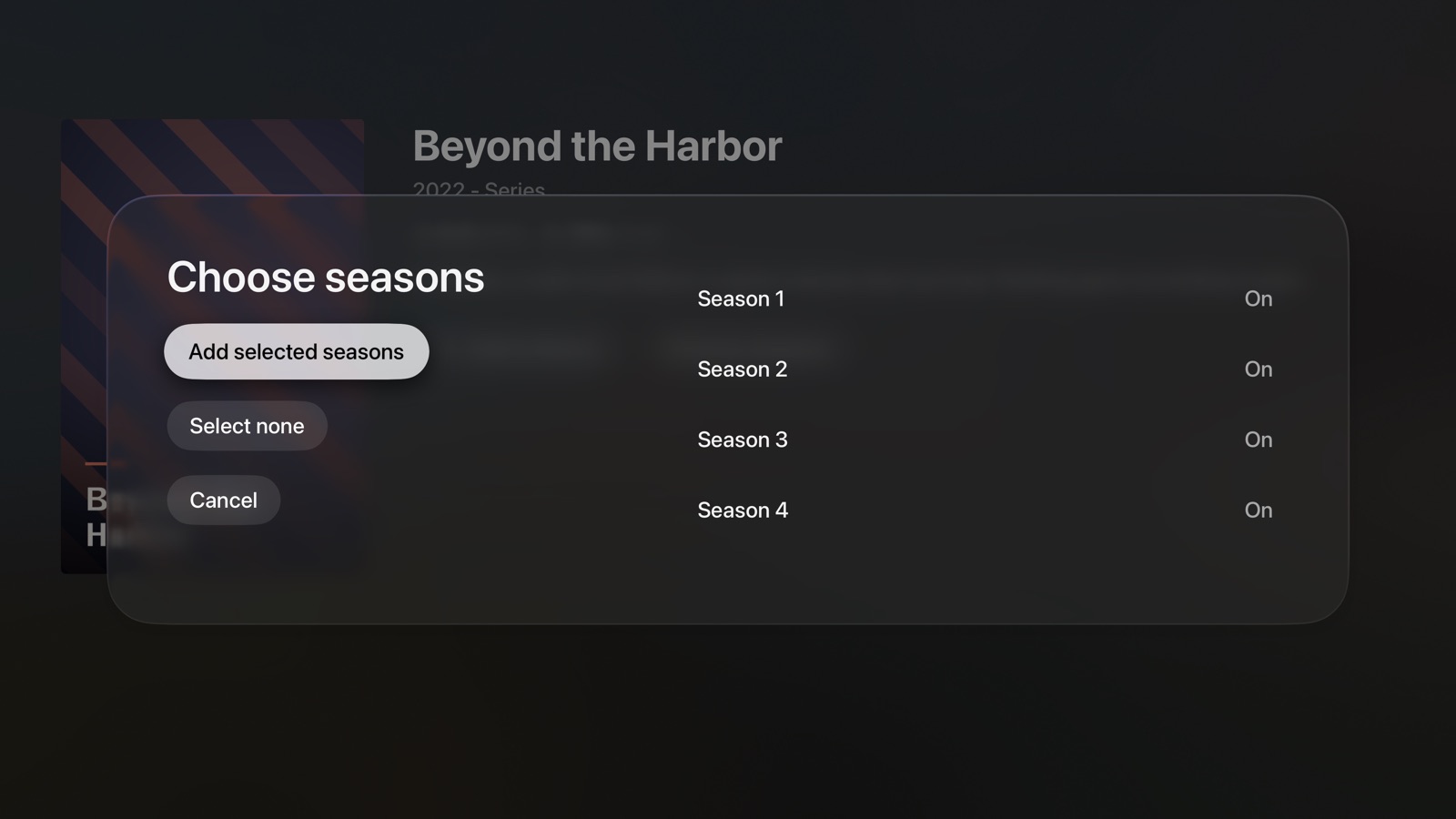 The season picker on Apple TV